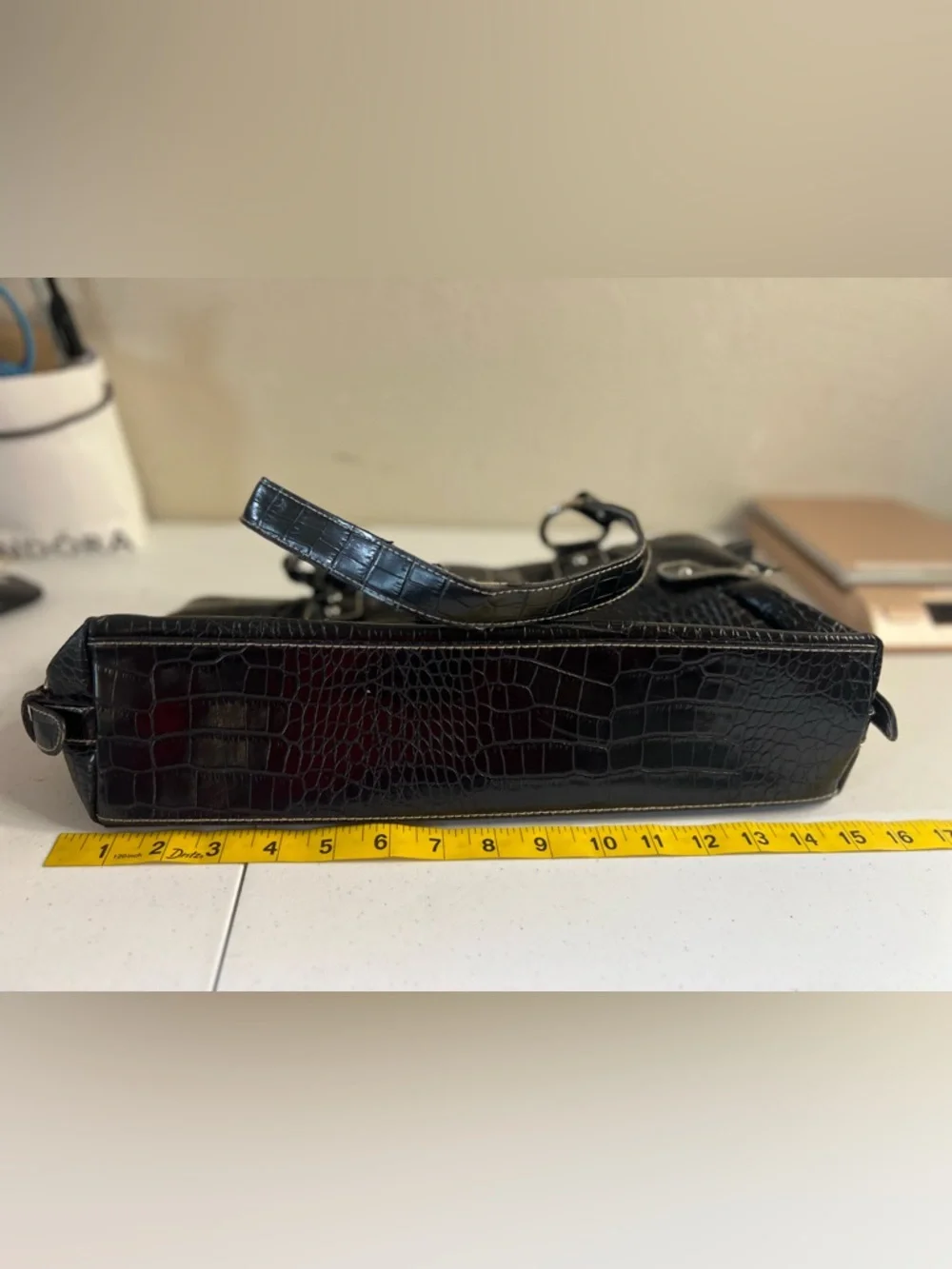 Vintage Worthington black crocodile-embossed Rectangle purse tote bag Y2K - Picture 8 of 12